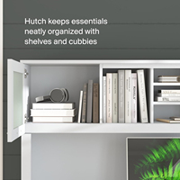 Organisateur de bureau avec étagères et compartiments, portes en verre dépoli, pour bureau à domicile, bureau d'ordinateur, armoire de rangement