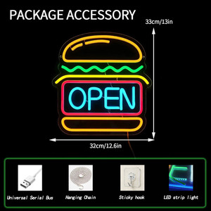 Hamburger shop open LED neon <b>sign</b> restaurant storefront entrance <b>sign</b> indicator light ambient light hanging luminous <b>sign</b> 5V - Product Image 1