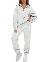 Survêtements de sport et de gym 2 pièces pour femme grande taille, avec logo personnalisé en usine, pour l'hiver, zippés, unis, sexy, avec impression 3D en relief pour tricot