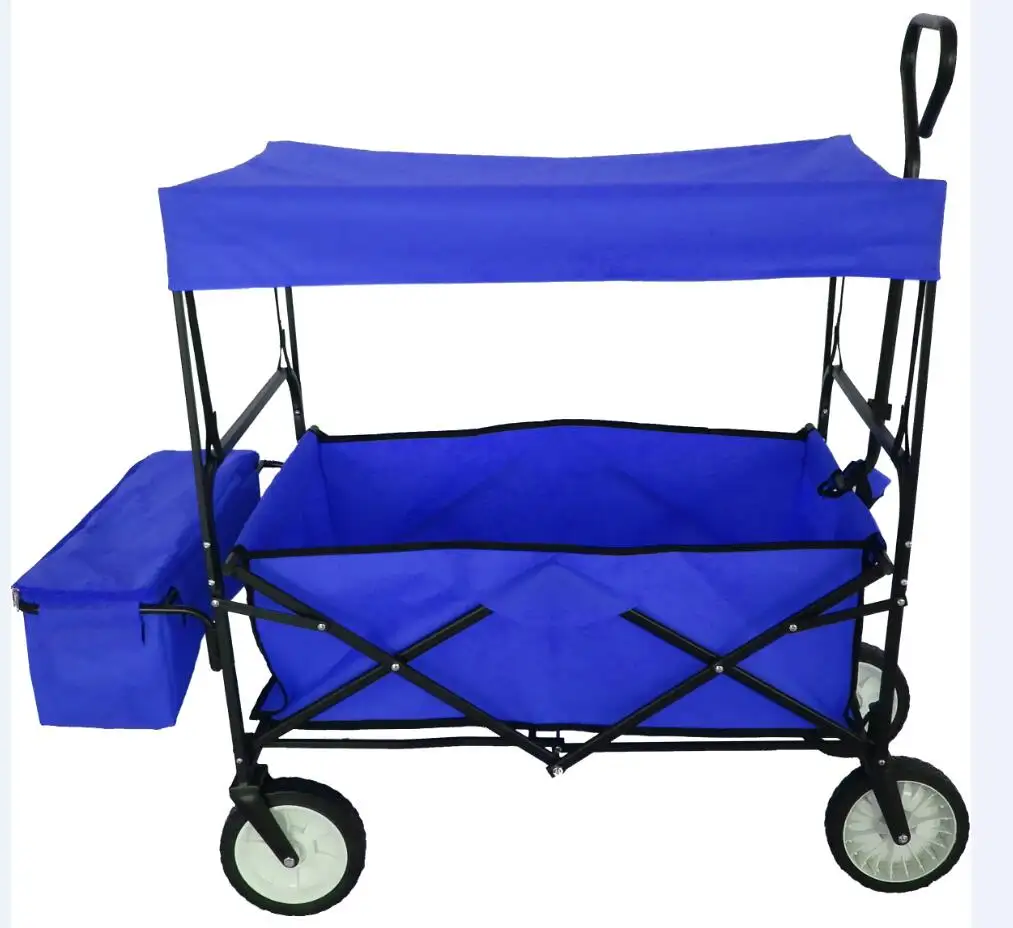 Carro de compras plegable de cuatro ruedas para niños que acampa al aire libre con toldo de sombra Uso de almacenamiento y carro de estructura cerrada