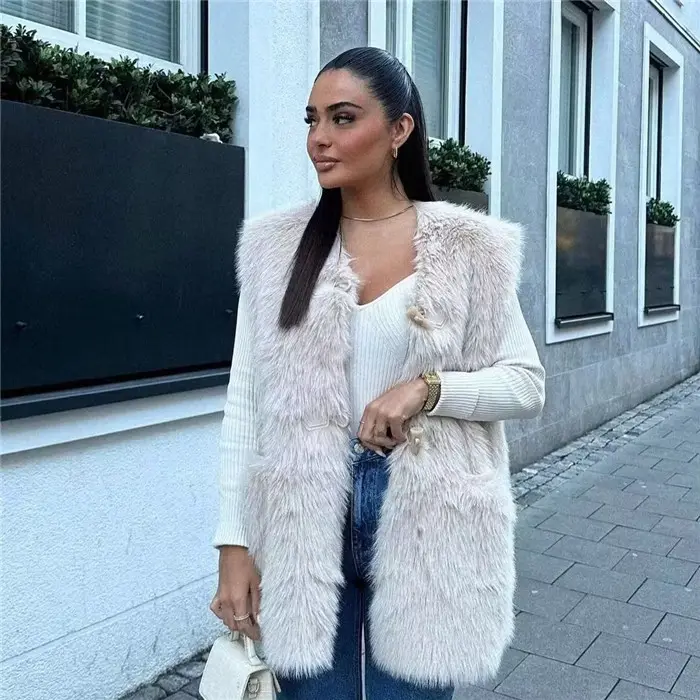 New casual Y2K mulheres faux fur vest moda Joker cor sólida colete casaco jaqueta para as mulheres