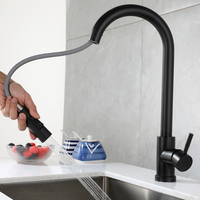 Robinet de cuisine mural minimaliste en acier inoxydable, style antique, avec douchette extractible rotative pour eau chaude et froide