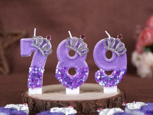 Vela de Cumpleaños Digital 0-9, Hecha a Mano, Color Morado Corona, Decoración Creativa para Pastel, Sin Llama, de Parafina, Ideal para Fiestas - Product Image 4