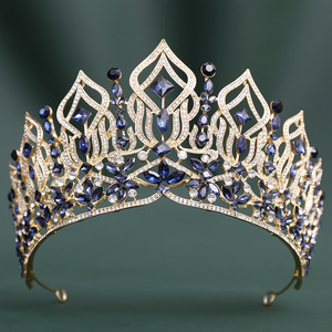 Couronne de mariée dorée, diadème en cristal coloré, coiffe de reine, style européen et américain pour mariage, concours de beauté, photographie - Product Image 6
