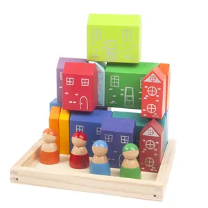 2021 new trending macaron city small large granules assembled blocks toys factory wholesale parent-child interaction wooden toy