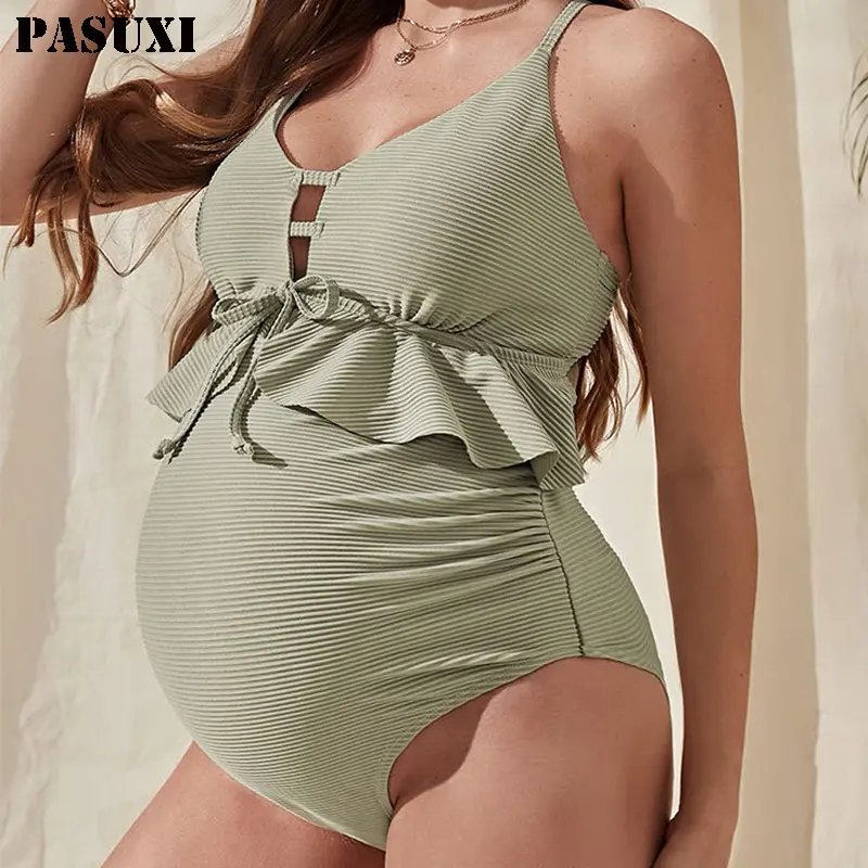 PASUXI Women Sexy Push Up Swimwear With Waist Belt Loose Maternity One Piece Plus Size Swimwear Sexy Bikini