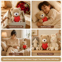 Ours en peluche cœur, animal en peluche doux à poils courts, couleur beige, Kawaii, cadeau de Saint-Valentin, décoration d'intérieur, réconfortant, coton PP, vente en gros OEM
