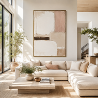 Peinture murale abstraite minimaliste de luxe, toile texturée beige, peinture à l'huile, géométrique moderne, taille personnalisée, cadre en bois fait main, hôtel