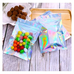 Custom Holographic Mylar Bag Semll Proof Ziplock And Tear Notch Pouch Food Electronic Cosmetics Printing Plastic Packaging Bag