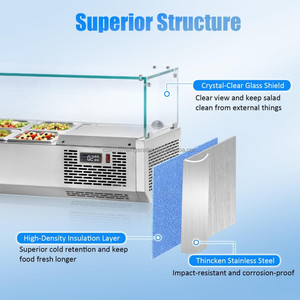 Congelador comercial para ingredientes de frutas frescas con tapa de cristal para exhibición en mostrador de ensaladas - Product Image 2