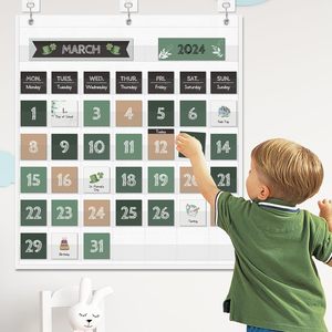 Tableau de gestion du temps en nylon grand format, style bohème, avec pochettes pour calendrier et végétation, pour la décoration de la salle de classe, de la maison ou de l'école des enfants - Product Image 6