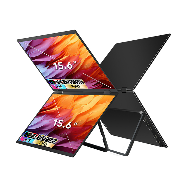 15.6" Stacked Folding Dual Portable Monitor for Laptop/PC/Phone/Switch/Xbox One/PS4 5(No Driver Needed)