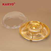 KARYO 2961 Boîte de luxe unique en or, ronde, à double couche, en plastique, pour servir des noix, des fruits, des pâtisseries, des bonbons, avec couvercle transparent