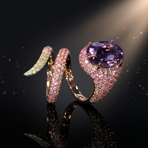 Anillo de Cóctel de Lujo para Mujer, Oro Sólido de 18K, Chapado en Oro Rosa, Amatista con Corte Ovalado, Diamantes Rosados, Joyería para Fiesta - Product Image 4