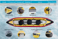 Kayak gonflable 3 personnes, canoë chinois avec revêtement extérieur en nylon, siège de kayak gonflable pliable, rames en aluminium, gonfleur, longueur 4m