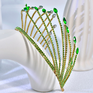 Serre-tête de luxe vert éclatant en forme de <span class=keywords><strong>couronne</strong></span>, orné de diamants étincelants, en alliage, pour mariée, accessoires de fête de mariage - Product Image 5