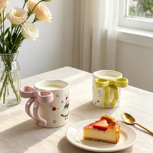Lelyi Creative Handmade Insulated Ceramic <strong>Mug</strong> Heart 3D Bow Design Cute Cartoon Breakfast Coffee Cup Dishwasher Microwave Safe - Product Image 6