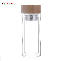 Botol air teh longgar, tutup bambu kaca tahan panas dinding ganda bentuk baru