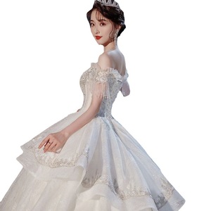 Elegant Off Shoulder Ball Gown Wedding Dress Princess Waistline Sparkling Train Strapless Neckline X073 - Product Image 5