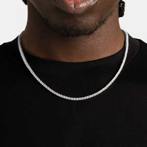 Collar de Cadena Cubana de 3mm, Aleación de Zinc, CZ/Moissanita, Unisex, Cierre de Caja, Joyería de Moda, Regalo, 23g, Venta al por Mayor, Lujoso, Estilo Hip Hop - Product Image 3