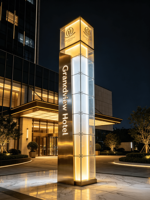 Panneau de signalisation lumineux en acier inoxydable pour hôtel, enseigne de marque, nom de magasin, signalisation routière, panneau pylon