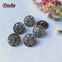 Grosir Niucky M0301-032 12mm Kancing Pipih Motif Bunga Plum Gaya Cina Antik, Perak Antik, Paduan Seng