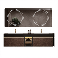 Ensemble de meuble de salle de bain avec lavabo intégré en céramique sans joint de style hôtel, double vasque, miroir intelligent anti-buée, étanche