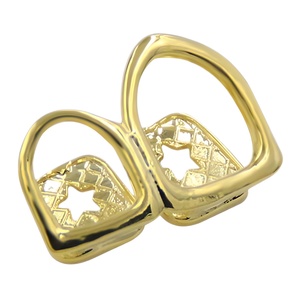 Hollow mở mặt đôi răng Vàng Vàng màu mạ đầu hai bên phải răng nanh grills mũ - Product Image 1