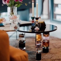 Table basse en cristal de luxe haut de gamme, moderne, ronde, avec plateau en verre transparent coloré, pour salon et villa