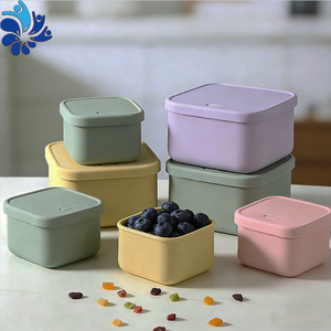Silicone Food Storage <b>Box</b> Square Airtight Fresh Keeping Containers For Camping Picnic With Flip Top Lid <b>Macaron</b> Colors - Product Image 1