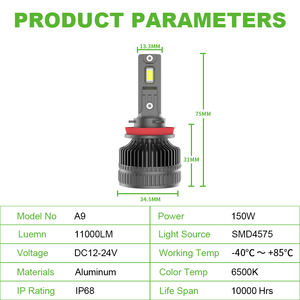 YUFING A9 150W phare éclairage ambiant lampe de voiture H7 phare Led pour voiture <span class=keywords><strong>Rs</strong></span> Mini Led Bmw 12V Auxilirey Led lumière - Product Image 3
