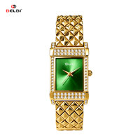 Montre à quartz de luxe BELBI pour femme, cadran carré, bracelet en alliage, boîtier en alliage de zinc, verre minéral, résistance à l'eau 3 ATM, fermoir bijou