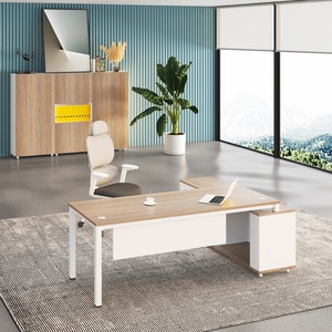 Bureau de direction de luxe en forme de L, table de bureau de PDG, poste de travail moderne pour cadres avec armoire de rangement - Product Image 1