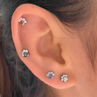 Pendiente de titanio ASTM F136 con forma de pata de gato, circonita y ópalo, para cartílago, tragus, hélix, joyería para piercing corporal