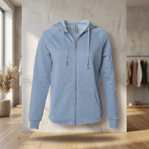 Sweat-shirt à capuche zippé pour femme, style California Wave Wash, avec poches, teint uni, PRM2500Z, 2XL, Bleu Brumeux - Independent Trading Co. - Product Image 3