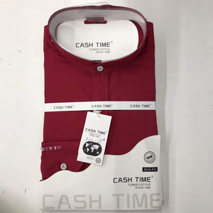 Stile cinese colletto in tinta unita camicia a quadri rossa Slim Fit da uomo a manica lunga in cotone moda giovanile americano Casual - Product Image 2
