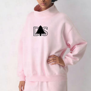 Pull molletonné en coton à col montant oversize rose de haute qualité, brodé sur mesure, coupe décontractée, pour femme – Grande Vente - Product Image 2