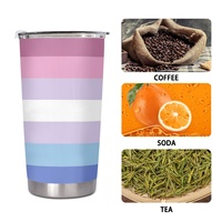 Gobelet isotherme personnalisé en acier inoxydable 20 oz, thème arc-en-ciel gay Bigender, pour les trajets en ville, les pique-niques à la plage, les loisirs et les pauses thé au bureau