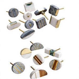 Geometric Marble Cabinet <b>Knobs</b> With Gold Inlay Minimalist Furniture Handles For Kitchen Drawer Door Decor Durable - Product Image 1