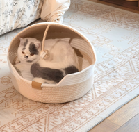 Promo HOT Tempat Tidur Kucing Anyaman Alami dengan Bantal Empuk, Tempat Tidur Hewan Peliharaan Nyaman dari Rotan untuk Dalam Ruangan, Keranjang Kucing