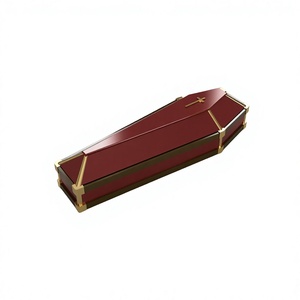 <b>Red</b> Glossy Wood Dustproof Cover with Gold Trim Cross Design Eco-Friendly Modern Single Tier Storage Box for Table Decoration - Product Image 2