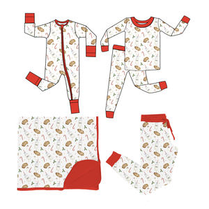 사용자 정의 패턴 95% 대나무 크리스마스 어린이 아기 지피 담요 아기 부티크 어린이 잠옷 세트 - Product Image 1