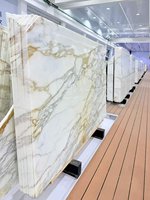 Îlot de cuisine en pierre naturelle de luxe italienne blanche, avec comptoir en marbre Calacatta Gold, idéal pour baignoire et carrelage de sol