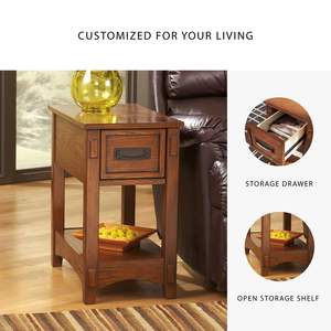 木製伝統的な椅子サイドエンドテーブル1引き出し付き,素朴なウッドエンドテーブルリビングルーム,ベッドルーム,ウッドテーブル1固定棚付き - Product Image 3
