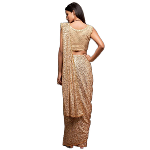 Impresionante marfil con lentejuelas Georgette vestido de noche desgaste del partido Saree - Product Image 1
