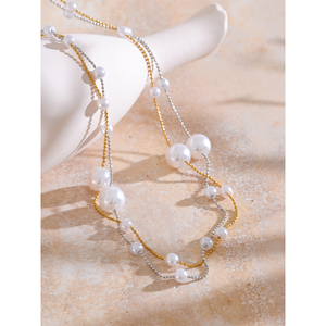 JINYOU 4414, recién llegados, cadena doble, collar de cuentas de perlas simuladas pequeñas mixtas grandes para mujer, regalo de joyería de acero inoxidable - Product Image 2