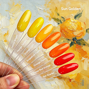 Kit de Esmalte de Uñas en Gel Color Dorado Sol, Listo para Enviar, Tono <span class=keywords><strong>Mango</strong></span> Amarillo Atardecer de Verano, Rojo Anaranjado Intenso, Ecológico, Barniz UV, MOQ Bajo - Product Image 1