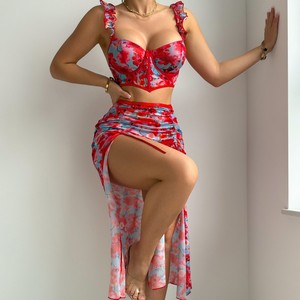 Ensemble de lingerie sexy pour femme, col en V, sans manches, robe longue en maille avec fentes latérales, vente chaude - Product Image 6