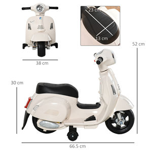 Moto électrique Vespa pour enfants HOMCOM sous licence officielle, batterie 6V, phares et klaxon, pour enfants de 18 à 36 mois, blanc, 66. - Product Image 3