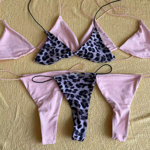 2022 новый дизайн для молодых девушек, комплект бикини из блестящей ткани, купальник с лямкой на шее и шнуровкой, синий купальный костюм, купальник - Product Image 1